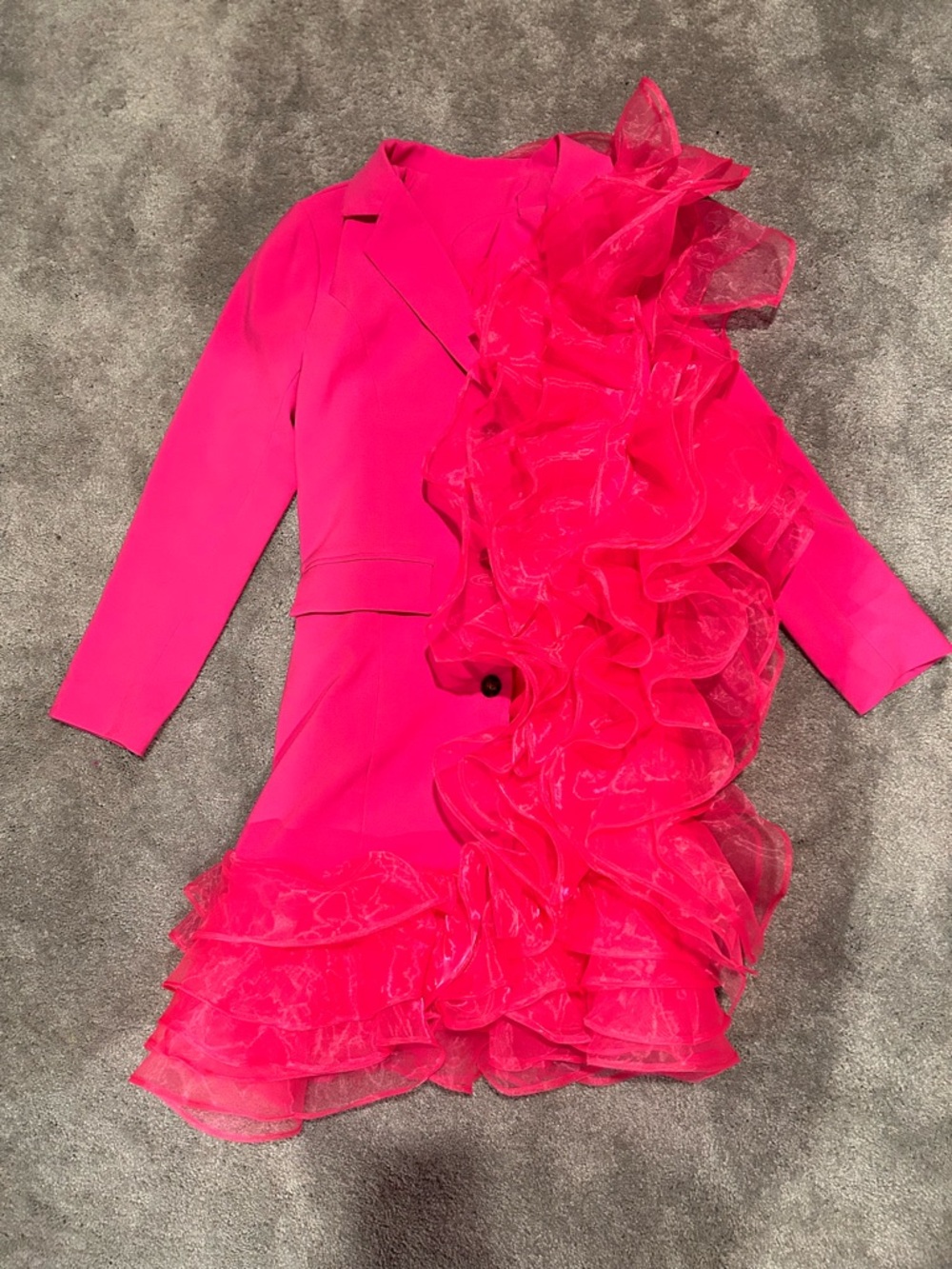 Hot Pink Ruffle Midi Dress Blazer